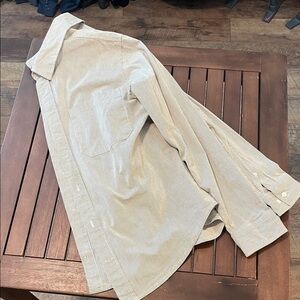 Tan and white strip loose fitting Button-Up Shirt